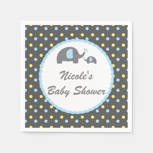 Baby Duwer Elephants Blue Gray & Yellow Serviette (Vorderseite)