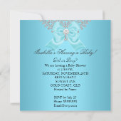 Baby Duwer Gender zeigen Aquamarin Blue White Einladung (Rückseite)