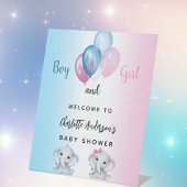 Baby Duwer Girl Blue Pink Elefanten willkommen Sockelschild