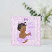 Baby Duwer Girl Hübsch Lavender Lace Ethnic Einladung (Stehend Vorderseite)