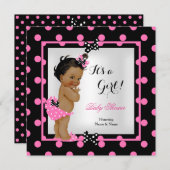 Baby Duwer Girl Pink Black Polka Dots Ethnic Einladung (Vorne/Hinten)