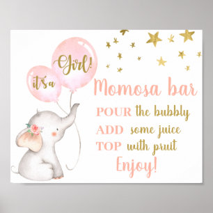 Baby Duwer Girl Pink Elephant Momosa Zeichen Poster