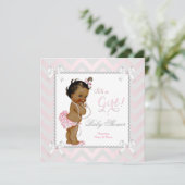 Baby Duwer Girl Pink Pearl Gray White Ethnic Einladung (Stehend Vorderseite)