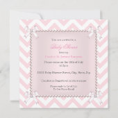 Baby Duwer Girl Pink Pearl Weiß Zickzack Brünett Einladung (Rückseite)