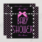 Baby Duwer Girl Pink Schwarz-weiß Polka Dot Einladung (Vorne/Hinten)
