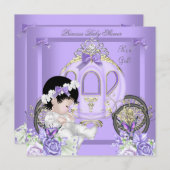Baby Duwer Girl Princess Carriage Lavendel Einladung (Vorne/Hinten)