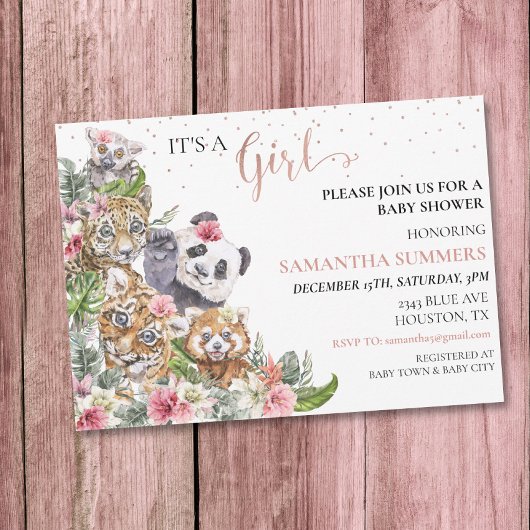 Baby Duwer Girl Tropical Niedlich Jungle Animals Einladung