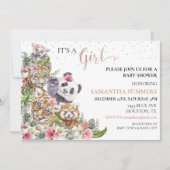 Baby Duwer Girl Tropical Niedlich Jungle Animals Einladung (Vorderseite)