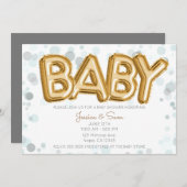 BABY Duwer Gold Balloons Moderne schicke Graupunkt Einladung (Vorne/Hinten)