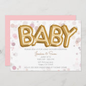 BABY Duwer Gold Balloons Modernes Chic Pink Einladung (Vorne/Hinten)