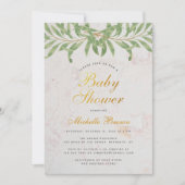 Baby Duwer Greenery Elegant Script Gender Neutral Einladung (Vorderseite)