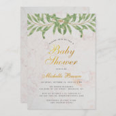 Baby Duwer Greenery Elegant Script Gender Neutral Einladung (Vorne/Hinten)