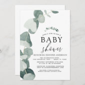 Baby Duwer Greenery Eucalyptus Einladung (Vorne/Hinten)
