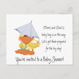 Baby Duwer Invitation Blue Duck/Quackup Einladungspostkarte