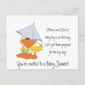 Baby Duwer Invitation Blue Duck/Quackup Einladungspostkarte