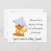Baby Duwer Invitation Blue Duck/Quackup Einladungspostkarte (Vorne/Hinten)