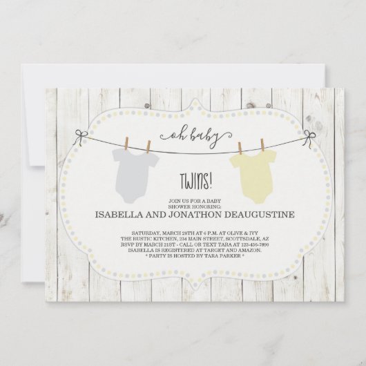 Baby Duwer Invitation for Twins - Gender Neutral Einladung (Vorderseite)