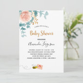 Baby Duwer Mädchen rosa Blumengrün Mutter zu sein Einladung (Stehend Vorderseite)