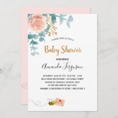 Baby Duwer Mädchen rosa Blumengrün Mutter zu sein Einladung (Vorne/Hinten)