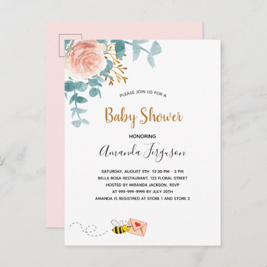 Baby Duwer Mädchen rosa Blumengrün Mutter zu sein Postkarte (Vorne/Hinten)