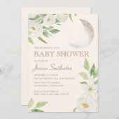 Baby Duwer Moon Weiße Blumengrün Blätter Einladung (Vorne/Hinten)