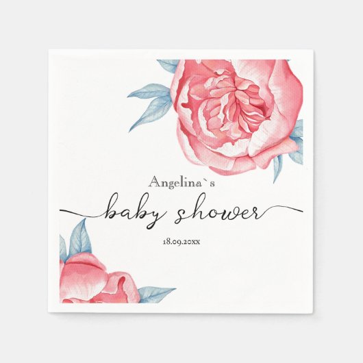 Baby Duwer Paper Napkin Peonies Serviette (Vorderseite)