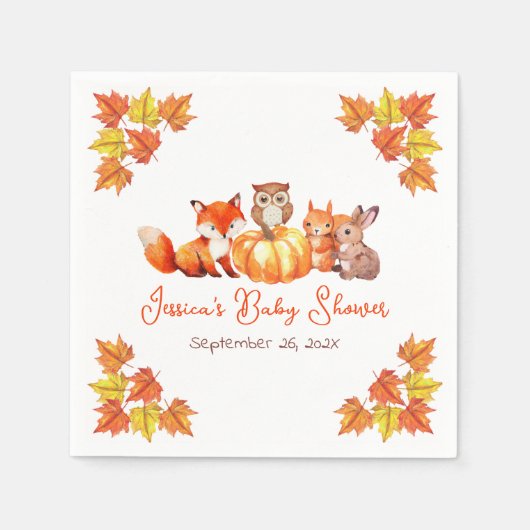 Baby Duwer Pumpkin Niedlich Fox Herbst Leaves Tier Serviette (Vorderseite)