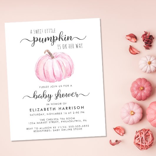 Baby Duwer Pumpkin Pink Aquarellfarben Einladung