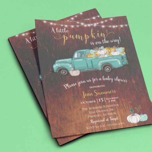 Baby Duwer Pumpkin Truck Rustikales Barnholz Herbs Flyer