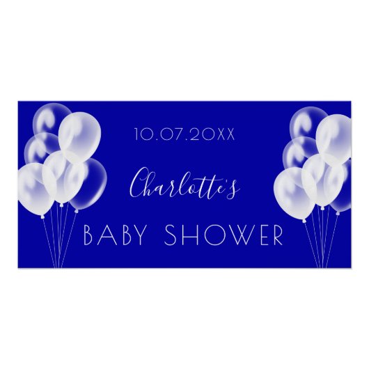 Baby Duwer Royal Blue Junge weiße Ballons Poster (Vorderseite)