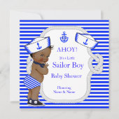 Baby Duwer Sailor Boy Royal Blue Stripe Ethnic Einladung (Vorderseite)