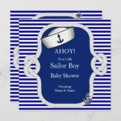 Baby Duwer Sailor Hat Boy Blue Stripe Einladung (Vorne/Hinten)