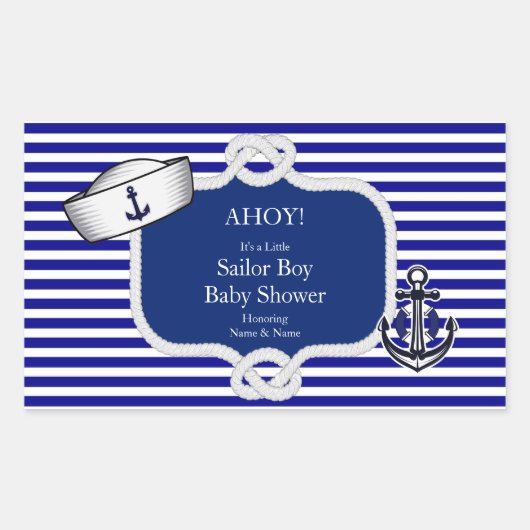 Baby Duwer Sailor Hat Boy Blue Stripe Rechteckiger Aufkleber (Vorderseite)