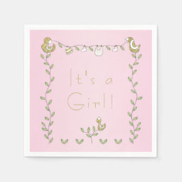 Baby Duwer Standard Napkin PINK "Gold Birds" Serviette