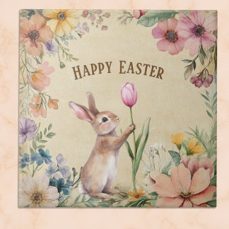 Baby Easter Bunny with Pink Tulip Vintage Floral  Fliese