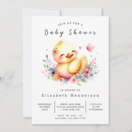 Baby Editable Duck Baby Duck Einladung (Vorderseite)