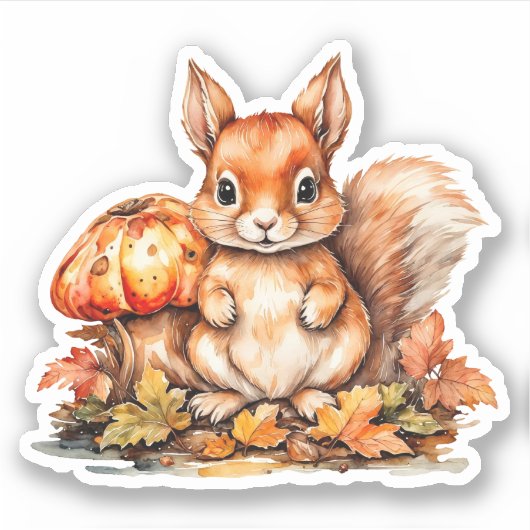 Baby-Eichhörnchen, Pilze und Acorn Aufkleber (Vorderseite)