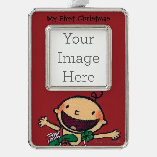 Baby eingewickelt in den Bögen für Weihnachten Rahmen-Ornament Silber (Vorderseite)