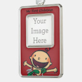 Baby eingewickelt in den Bögen für Weihnachten Rahmen-Ornament Silber (Links)