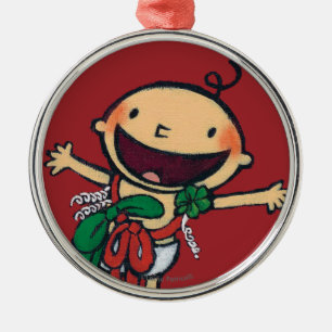 Baby eingewickelt in den Bögen für Weihnachten Silbernes Ornament