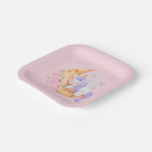 Baby einhorcht mit Blume über den Mond Pappteller (Gewinkelt)