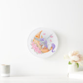 Baby einhorcht mit Blume über den Mond Runde Wanduhr (Zuhause)