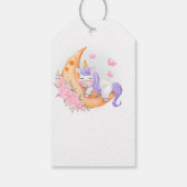 Baby Einhorcht über den Mond mit Blume Geschenk T Geschenkanhänger (Rückseite)