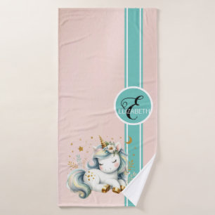 Baby Einhorn, Farbige Sterne Monogramm Badhandtuch Set