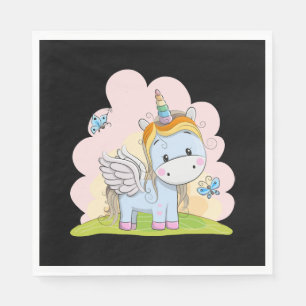 Baby-Einhorn-Schmetterling-Hintergrund Wasserfarbe Serviette