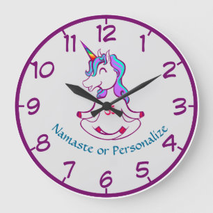 Baby Einhorn Zen Yoga Meditation Lotus Lila Blau Große Wanduhr