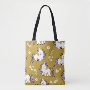 Baby-Einhörner, Blumen, gelbes Vintage-Muster. Tasche