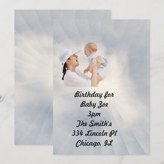 Baby Einladung mit Sky Blue Background (Vorne/Hinten)