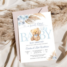 Baby-Einladung zum blauen Teddybär Babyshower