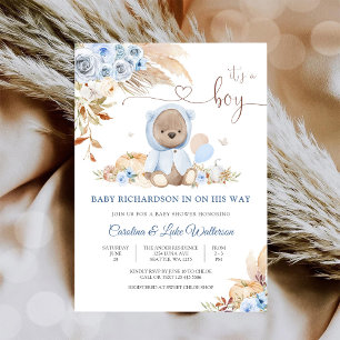 Baby-Einladung zum blauen Teddybär Babyshower Einladung